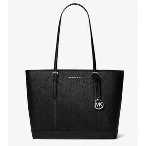 Michael Kors Black,  Logo ,Saffiano  Leather Jet Set Top Zip Tote , NWT